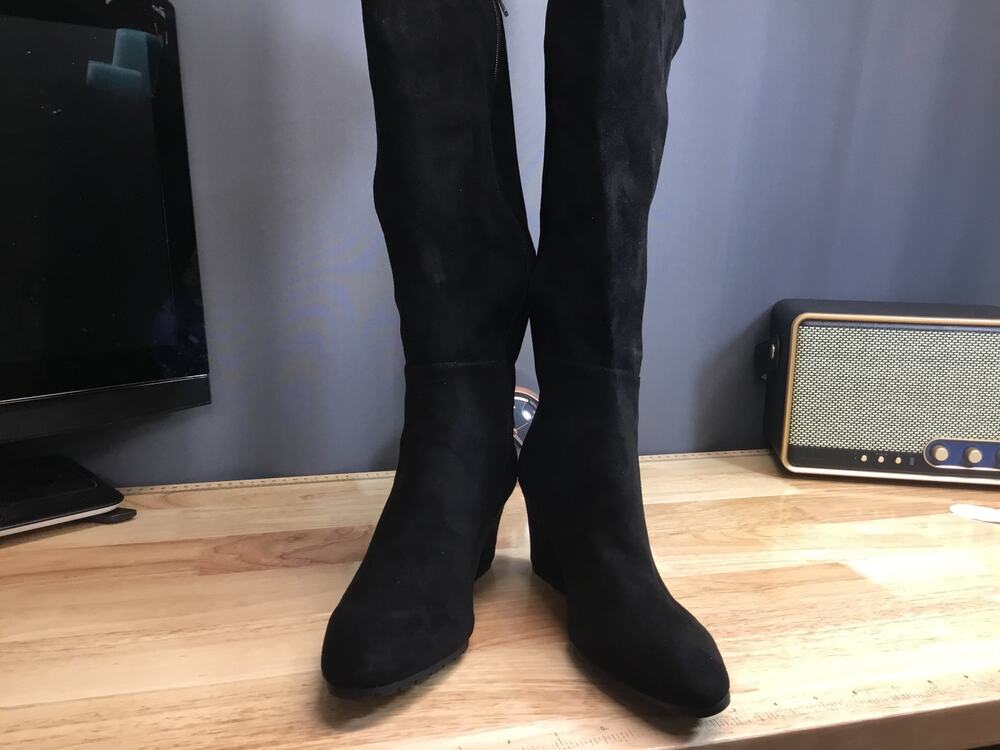 Anne Klein Valonia Women's 8 Black Suede Side Zipper Wide Calf Knee-high Booties